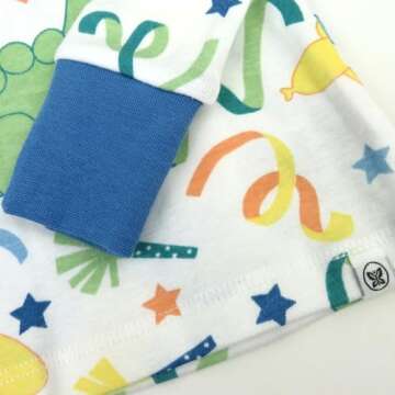 HonestBaby 2-Piece Pajamas Sleepwear PJs 100% Organic Cotton for Baby, Toddler, Kids, Boy, Birthday Bash Blue
