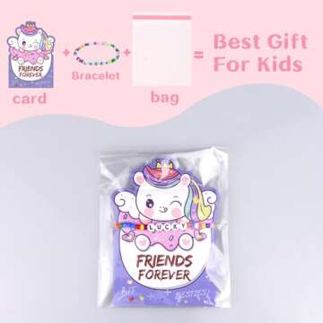 Valentines Day Cards for Kids Classroom, 24 Pack Valentines Gift Cards with Friendship Bead Bracelets, Valentines Gift Exchange for Boys Girls, Valentines Party Favors Supplies for Kids