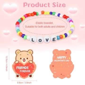 Valentines Day Cards for Kids Classroom, 24 Pack Valentines Gift Cards with Friendship Bead Bracelets, Valentines Gift Exchange for Boys Girls, Valentines Party Favors Supplies for Kids