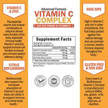 Vitamin C Complex Supplement with Rose Hips & Zinc Capsules