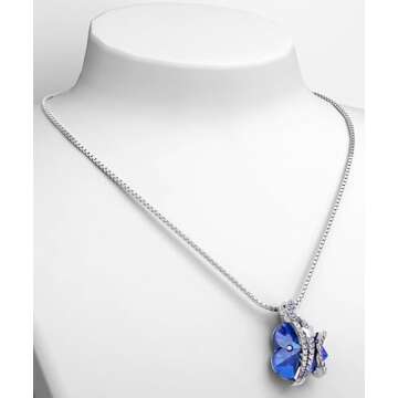 Priksia Necklaces for Women, Butterfly Pendant Necklace with Birthstone Crystals, Valentines Day Gif...