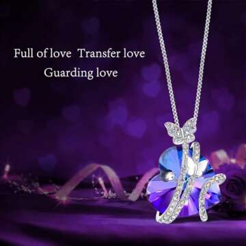 Priksia Necklaces for Women, Butterfly Pendant Necklace with Birthstone Crystals, Valentines Day Gifts for Her, Anniversary Birthday Jewelry for Women Mom Grandma Wife Girlfriend