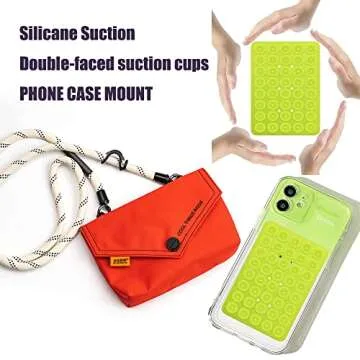 Silicone Double Sided Suction Phone Case Mount, Detachable Hands Free & Strong Grip Holder for Selfies & Videos, Compatible iPhone Android (Green, 1Pack)