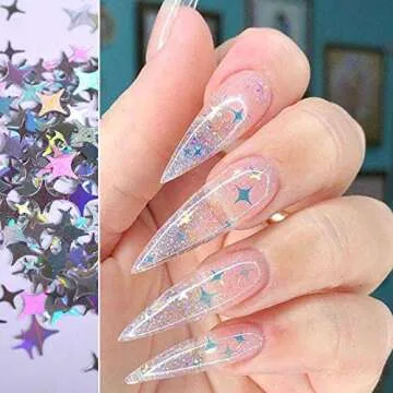 Holographic Nail Art Glitter Sequins Nail Art Supplies Flakes 12 Grids Laser Silver Nail Decals 3D B...