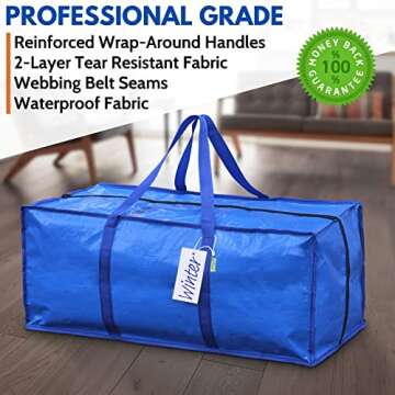 Jumbo Storage Bags for Clothes with Strong Handles & Sturdy Zipper (4-Pack), Heavy-Duty Moving & Sto...
