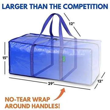 Jumbo Storage Bags for Clothes with Strong Handles & Sturdy Zipper (4-Pack), Heavy-Duty Moving & Storage Bags, Best Packing Supplies for Clothing – XL Space Saving Bags, Alternative to Wardrobe Boxes