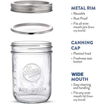 Tebery 12 Pack Wide Mouth Mason Jars 16 Oz, Canning Glass Jars With Airtight lids and Bands for Ferm...