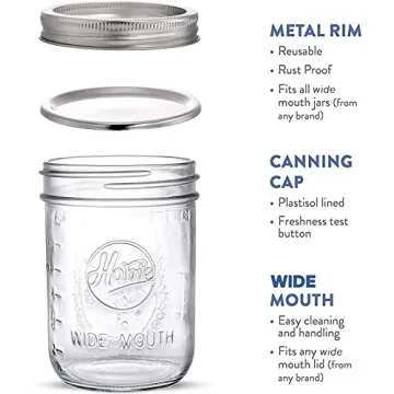 Tebery 12 Pack Wide Mouth Mason Jars 16 Oz, Canning Glass Jars With Airtight lids and Bands for Ferm...