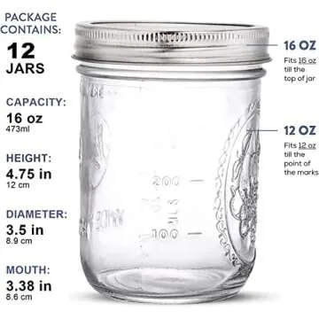 Tebery 12 Pack Wide Mouth Mason Jars 16 Oz, Canning Glass Jars With Airtight lids and Bands for Fermenting, Pickling, Meal Prep, Overnight Oats, Jam, Jelly (16OZ)