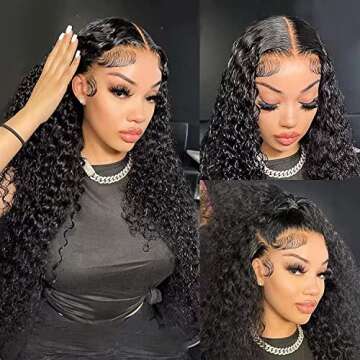 Deep Wave Lace Front Wigs Human Hair Wigs for Black Women 4x4 Lace Closure Deep Curly Lace Front Wig Human Hair,Glueless Wigs Human Hair Pre Plucked With Baby Hair