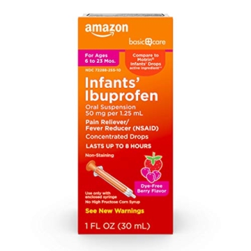 Amazon Basic Care Infants’ Ibuprofen Oral Suspension, 50 mg/1.25 mL, Berry Flavor Concentrated Dro...