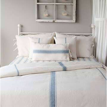 Grain Sack Stripe Colonial Blue and Cream Queen Duvet Cover from Home Collections by Raghu