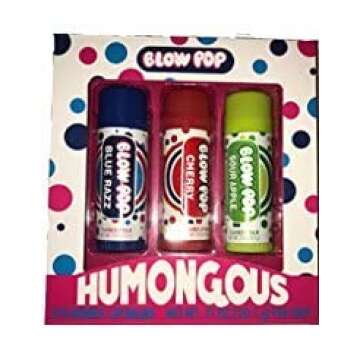 Blow Pop Humongous Flavored Lip Balms! One Pack With 3 Lip Balms! One Blue Razz, One Cherry, & One Sour Apple!