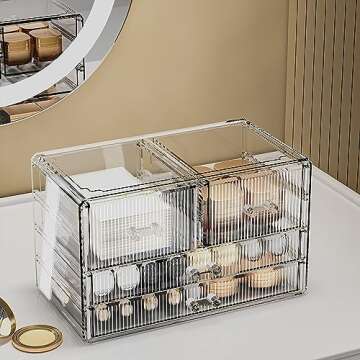 ZHIAI Stackable Storage Drawers, Acrylic Bathroom Counter Organizer Clear Makeup Organizers for Vanity, Kitchen Cabinets, Bathroom, Undersink, Home Organization and Storage (4 Drawers, Pattern D)