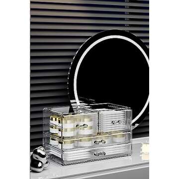 ZHIAI Stackable Storage Drawers, Acrylic Bathroom Counter Organizer Clear Makeup Organizers for Vanity, Kitchen Cabinets, Bathroom, Undersink, Home Organization and Storage (4 Drawers, Pattern D)