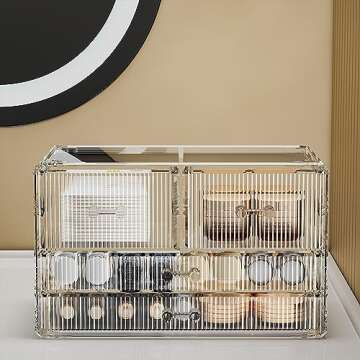 ZHIAI Stackable Storage Drawers, Acrylic Bathroom Counter Organizer Clear Makeup Organizers for Vanity, Kitchen Cabinets, Bathroom, Undersink, Home Organization and Storage (4 Drawers, Pattern D)