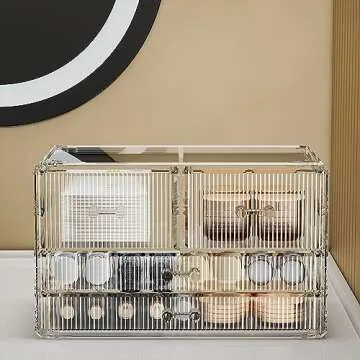 ZHIAI Stackable Storage Drawers, Acrylic Bathroom Counter Organizer Clear Makeup Organizers for Vanity, Kitchen Cabinets, Bathroom, Undersink, Home Organization and Storage (4 Drawers, Pattern D)