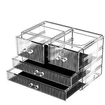 ZHIAI Stackable Storage Drawers, Acrylic Bathroom Counter Organizer Clear Makeup Organizers for Vanity, Kitchen Cabinets, Bathroom, Undersink, Home Organization and Storage (4 Drawers, Pattern D)