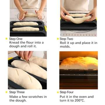 atrccs Silicone Bread Loaf Pan, Nonstick Loaf Pan & Heat Resistant Baguette Bread Pan, Bread Mold for Baking, French Bread Baking Pan, Bread Pans for Homemade Bread, Sub Loaf Pans for Baking Bread