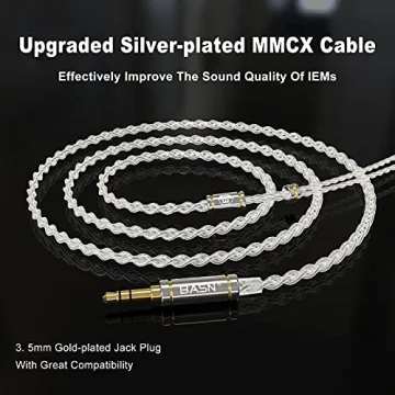 BASN MMCX Triple Driver in-Ear Monitors with Rich Bass, HiFi Stereo IEM Earphones with Upgraded Detachable Cables for Audiophiles Musicians (Porcelain White)