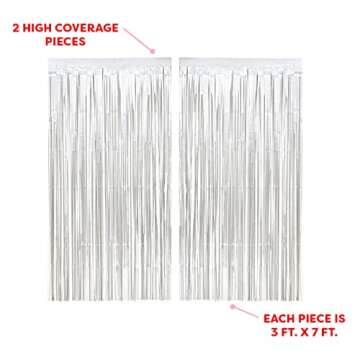 xo, Fetti Party Decorations Matte Silver Fringe Foil Curtain - Set of 2 | Bachelorette Bridal Shower...