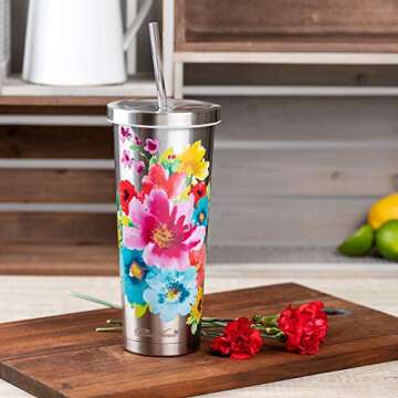 Pioneer Woman Floral Stainless Steel Tumblers - 24 Oz Set