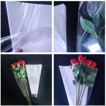 100 Pcs flower packaging transparent bag,flowers bouquet sleeve transparent cellophane Suitable for flower shop, shopping mall flower packaging (15X12)