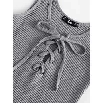 MakeMeChic Women's Stylish Lace Up Bodysuit Grey Size S