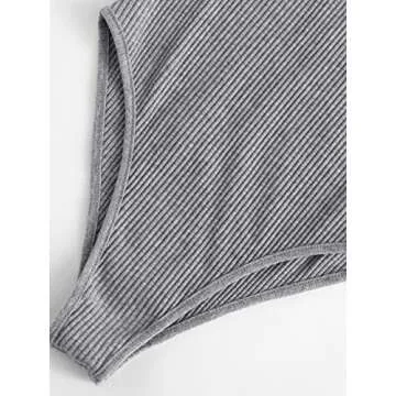 MakeMeChic Women's Stylish Lace Up Bodysuit Grey Size S