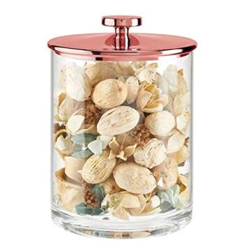 mDesign Large Modern Apothecary Storage Organizer Canister Jars - Plastic Containers for Bathroom, Organization Holder for Vanity, Counter, Makeup Tables, Lumiere Collection, 2 Pack, Clear/Rose Gold