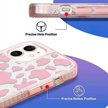 SAKUULO Compatible with iPhone 12 Clear Case Pink Cow Print Case for iPhone 12