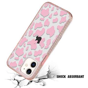 SAKUULO Compatible with iPhone 12 Clear Case Pink Cow Print Case for iPhone 12