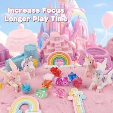 Volmop Unicorn Sensory Bin for Girl, 148pcs Play Sand Art Kit with Sandbox, 3.3lb Color Sand,Unicorn Tactile Sensory Toy for Girl Toddler Ages 3-8