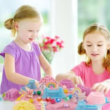 Volmop Unicorn Sensory Bin for Girl, 148pcs Play Sand Art Kit with Sandbox, 3.3lb Color Sand,Unicorn Tactile Sensory Toy for Girl Toddler Ages 3-8