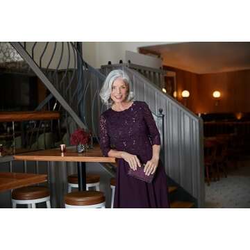 Alex Evenings Deep Plum 3/4 Sleeve Lace Mother of the Bride Dress