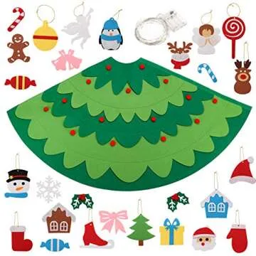 3D Felt Christmas Tree, Outgeek 2.3Ft DIY Xmas Tree with 28PCS Detachable Ornaments and Light String Xmas Gifts for Kids Toddler Christmas Decoration (3D Christmas Tree)