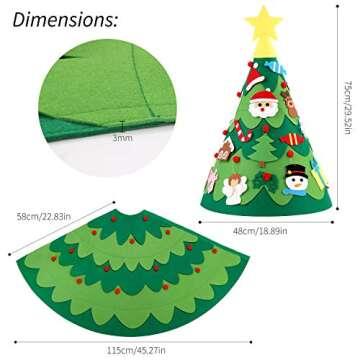 3D Felt Christmas Tree, Outgeek 2.3Ft DIY Xmas Tree with 28PCS Detachable Ornaments and Light String Xmas Gifts for Kids Toddler Christmas Decoration (3D Christmas Tree)