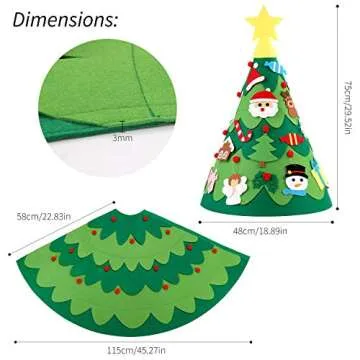 3D Felt Christmas Tree, Outgeek 2.3Ft DIY Xmas Tree with 28PCS Detachable Ornaments and Light String Xmas Gifts for Kids Toddler Christmas Decoration (3D Christmas Tree)