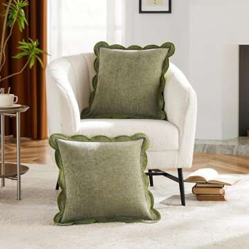 Ohocut Sage Green Scalloped Pillow Cover Pack of 2 Spring Chenille Decorative Throw Pillow Covers 18...