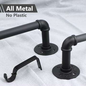Refrze Blackout Curtain Rods for Windows 72 to 144 Inch, Industrial Curtain Rods, Wrap Around Curtain Rods for Bedroom,1 Inch Heavy Duty Outdoor Curtain Rods for Patio, 72-144", Black