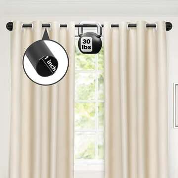 Refrze Blackout Curtain Rods for Windows 72 to 144 Inch, Industrial Curtain Rods, Wrap Around Curtain Rods for Bedroom,1 Inch Heavy Duty Outdoor Curtain Rods for Patio, 72-144", Black