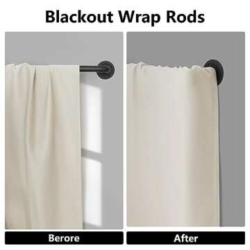 Refrze Blackout Curtain Rods for Windows 72 to 144 Inch, Industrial Curtain Rods, Wrap Around Curtain Rods for Bedroom,1 Inch Heavy Duty Outdoor Curtain Rods for Patio, 72-144", Black