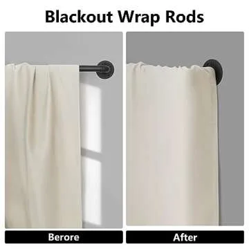 Refrze Blackout Curtain Rods for Windows 72 to 144 Inch, Industrial Curtain Rods, Wrap Around Curtain Rods for Bedroom,1 Inch Heavy Duty Outdoor Curtain Rods for Patio, 72-144", Black