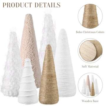 VercanMonth Christmas Yarn Trees 8 Inch 7 Inch 5 Inch Christmas Cone Trees Boho Christmas Tabletop Decor Tree for Farmhouse Xmas Holiday Table Centerpiece Winter Mantle Decor