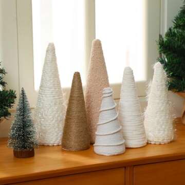 VercanMonth Christmas Yarn Trees 8 Inch 7 Inch 5 Inch Christmas Cone Trees Boho Christmas Tabletop Decor Tree for Farmhouse Xmas Holiday Table Centerpiece Winter Mantle Decor