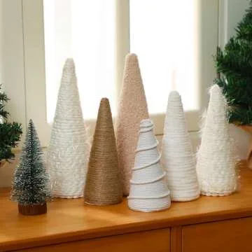 VercanMonth Christmas Yarn Trees 8 Inch 7 Inch 5 Inch Christmas Cone Trees Boho Christmas Tabletop Decor Tree for Farmhouse Xmas Holiday Table Centerpiece Winter Mantle Decor