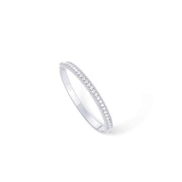 PAVOI Rhodium Plated Cubic Zirconia Princess Cut Bangle Bracelet for Women | Classic Love Cuff CZ Stones Bracelet Jewelry