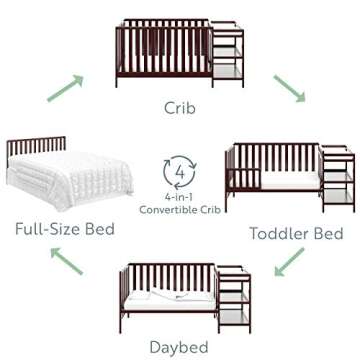 Graco Pacific 4-in-1 Convertible Crib and Changer, Espresso Easily Converts to Toddler Bed, Day Bed or Full Bed, 3 Position Adjustable Height Mattress