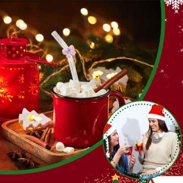 HILOLOA Ribbon Reusable Glass Straws with Charms, Cute Bow Shaped Charm Glass Straw with Cleaning Brush for Coffee, Smoothies, Milkshake, Frozen Drinks, Tea, Juice,Aesthetic Gift