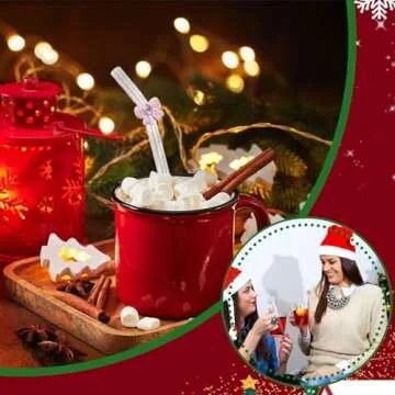 HILOLOA Ribbon Reusable Glass Straws with Charms, Cute Bow Shaped Charm Glass Straw with Cleaning Brush for Coffee, Smoothies, Milkshake, Frozen Drinks, Tea, Juice,Aesthetic Gift